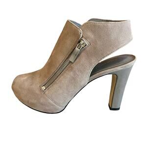 Franco Sarto gray suede open toe platform heels Edgy Moto 7